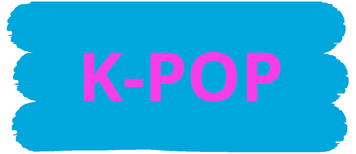 K-Pop Text in rosa auf blauem Hintergrund